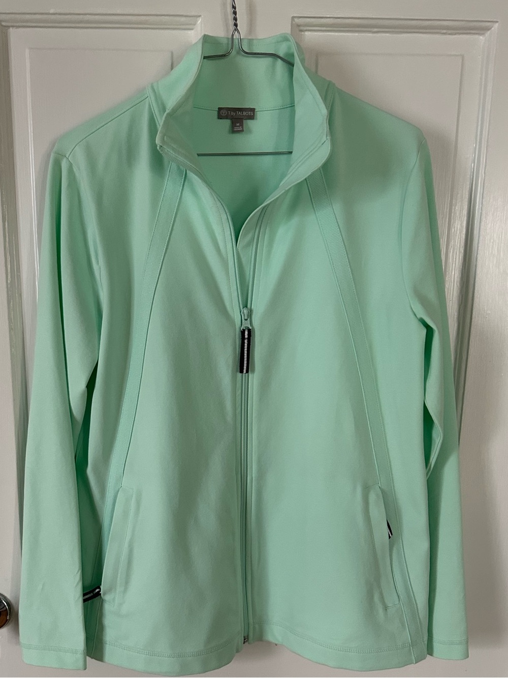 T by Talbots jacket zip up athleisure cotton stretchy pockets everyday errands